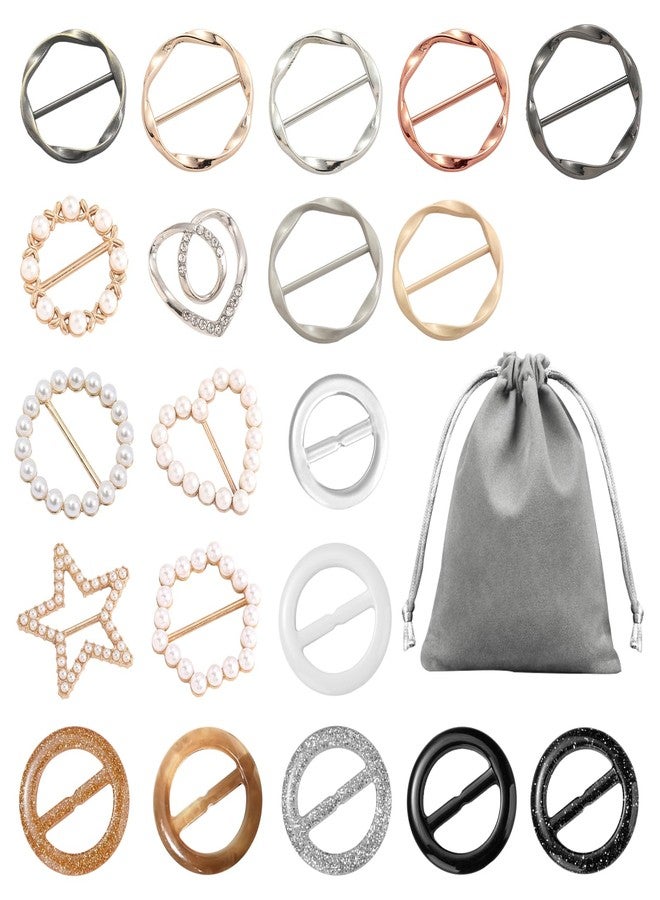 BATHRINS 20PCS Silk Scarf Ring Clip,Shirt Cinch Clip Set for Women Clothing with Storage Bag for Loose Clothes Corner Knotted Button Tightener - Image 1